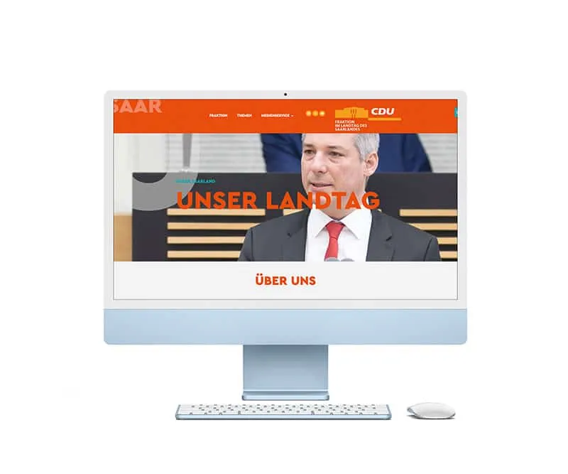 Startseite der Website der CDU-Fraktion im Landtag des Saarlandes mit „Unser Landtag“ auf einem iMac