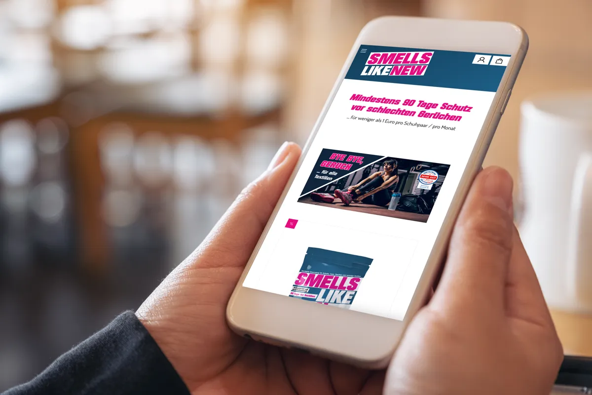 Onlineshop für „Smells like new“ von CPS Pharma in der mobilen Ansicht auf einem Smartphone
