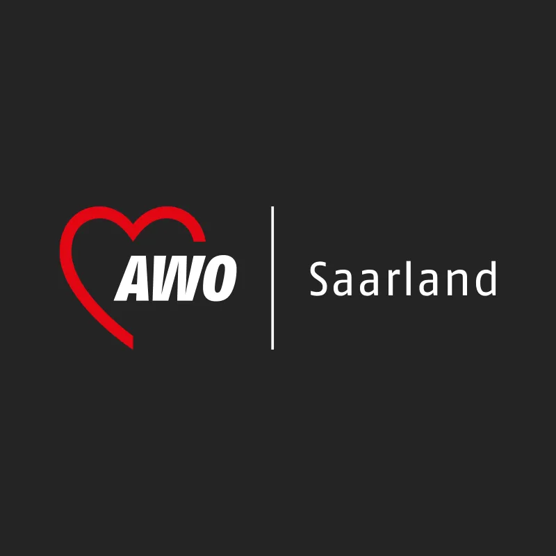 Logo der AWO Saarland mit rotem Herz auf dunklem Hintergrund