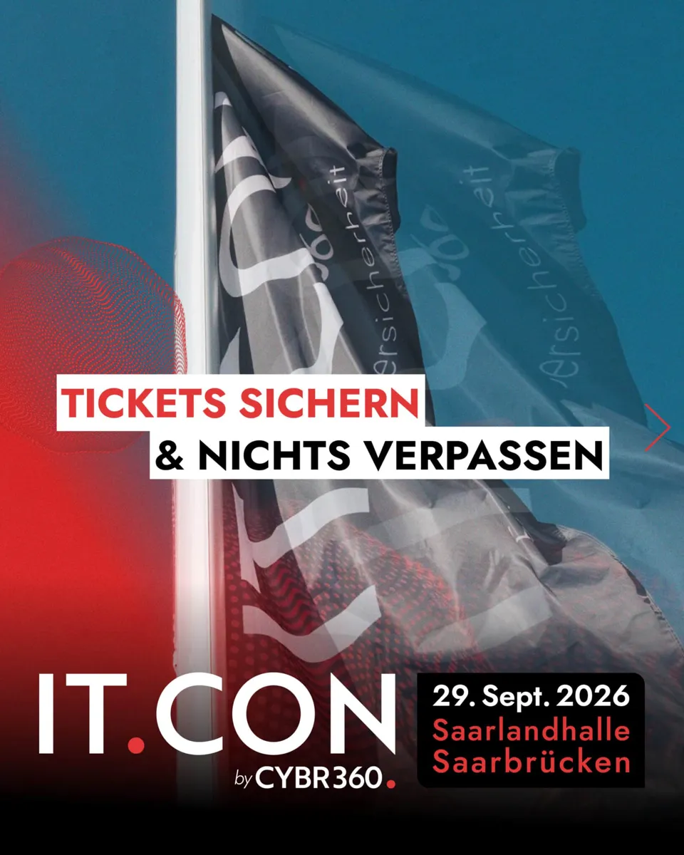 Motiv der IT.CON mit Flagge und Aufruf „Tickets sichern & nichts verpassen“