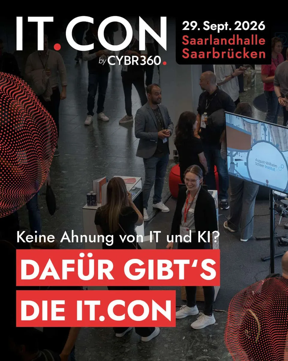 Kampagnenmotiv der IT.CON mit Messebesuchern: „Keine Ahnung von IT und KI? Dafür gibt's die IT.CON“