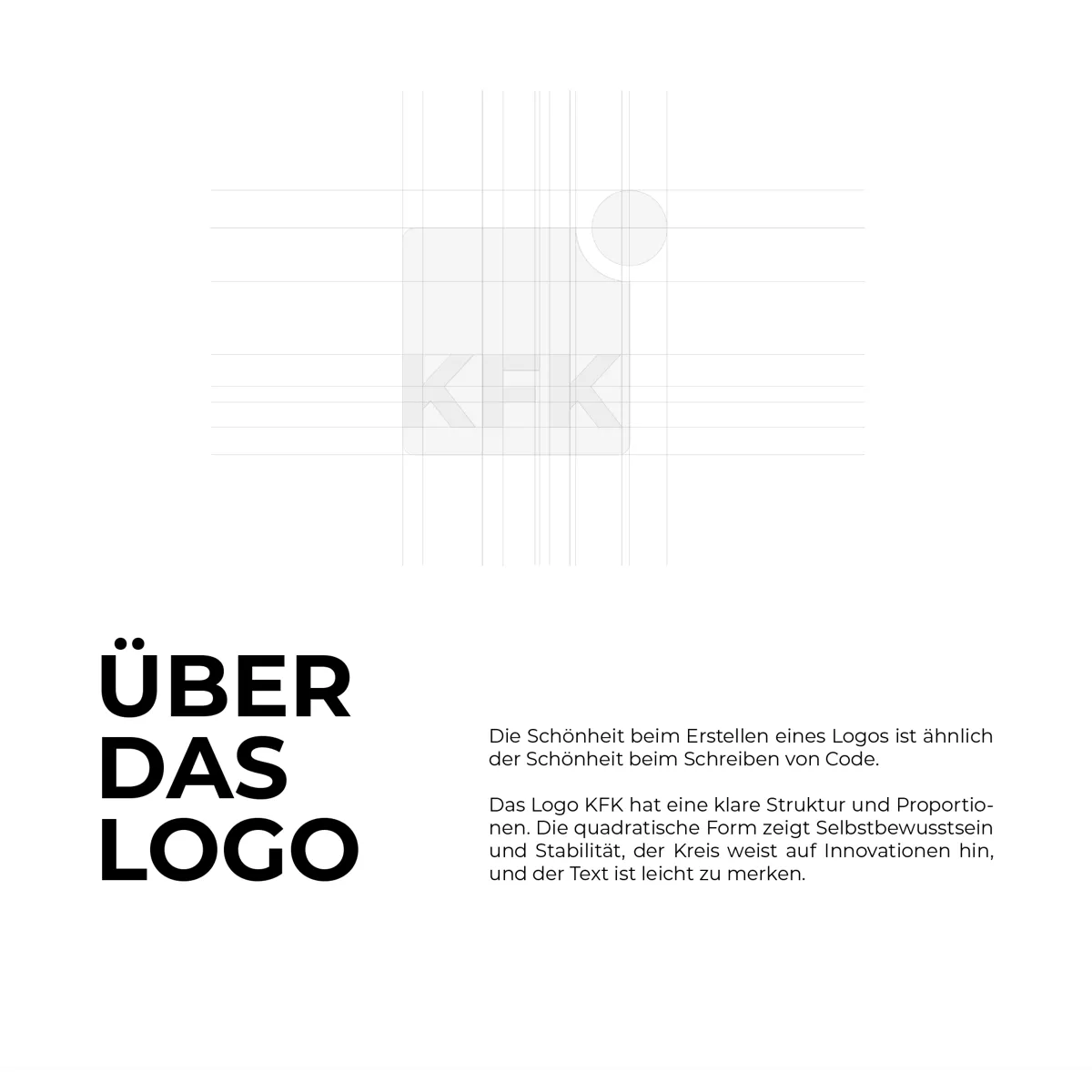 Logo-Entwicklung für KFK: Konstruktionsraster und Erklärtext „Über das Logo“
