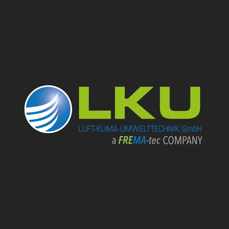 Logo der LKU Luft-Klima-Umwelttechnik GmbH aus Merzig, einer Firma der FREMA-tec, auf dunklem Grund
