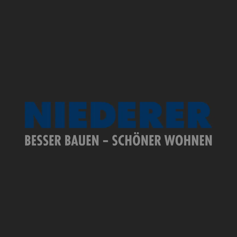 Logo von NIEDERER mit dem Slogan „Besser bauen – schöner wohnen“ auf dunklem Grund