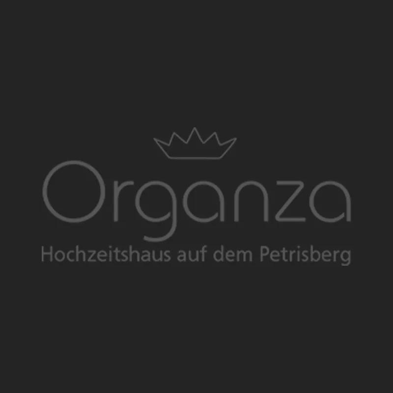 Logo des ORGANZA Hochzeitshauses auf dem Petrisberg in Trier mit Krone über dem Schriftzug