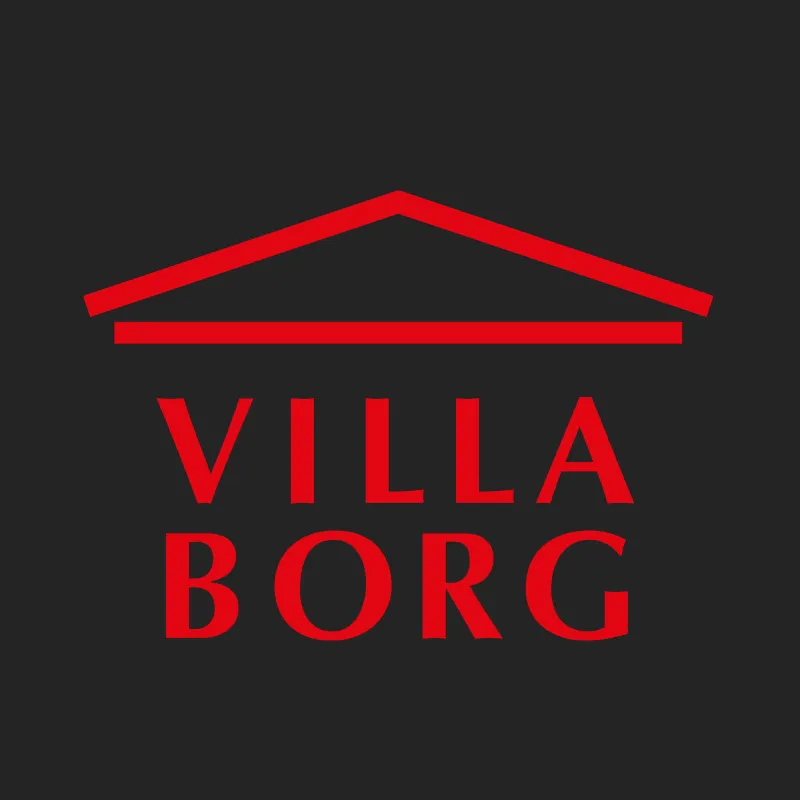 Logo der Villa Borg in Perl in Rot mit stilisiertem Dach auf dunklem Grund