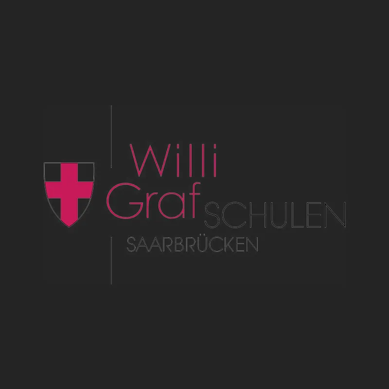 Logo der Willi-Graf-Schulen Saarbrücken mit rotem Kreuz im Wappen auf dunklem Grund