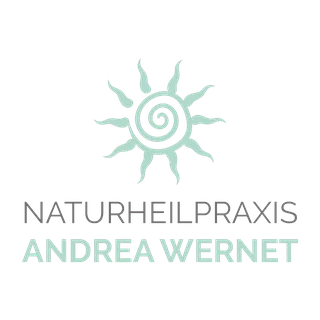 Logo der Naturheilpraxis Andrea Wernet mit mintgrünem Sonnensymbol