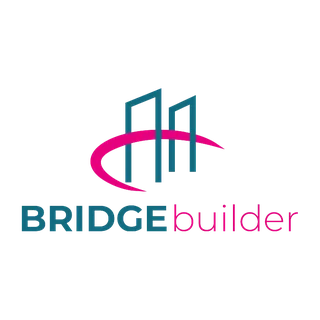 Logo von bridgebuilder, einem Projekt der Universität Luxemburg, in Petrol und Magenta