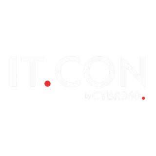 Logo der IT.CON by CYBR360 in weißer Schrift mit roten Punkten