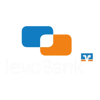 Logo der levoBank aus Lebach mit blauem und orangefarbenem Symbol