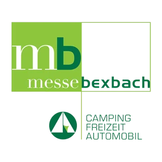 Logo der Messe Bexbach mit grünem mb-Signet und dem Zusatz Camping, Freizeit, Automobil