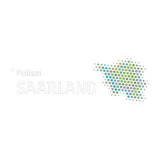 Logo der Polizei Saarland mit Landesumriss aus farbigen Punkten