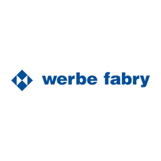 Logo der Werbefabry aus Saarbrücken mit blauem Rautensymbol