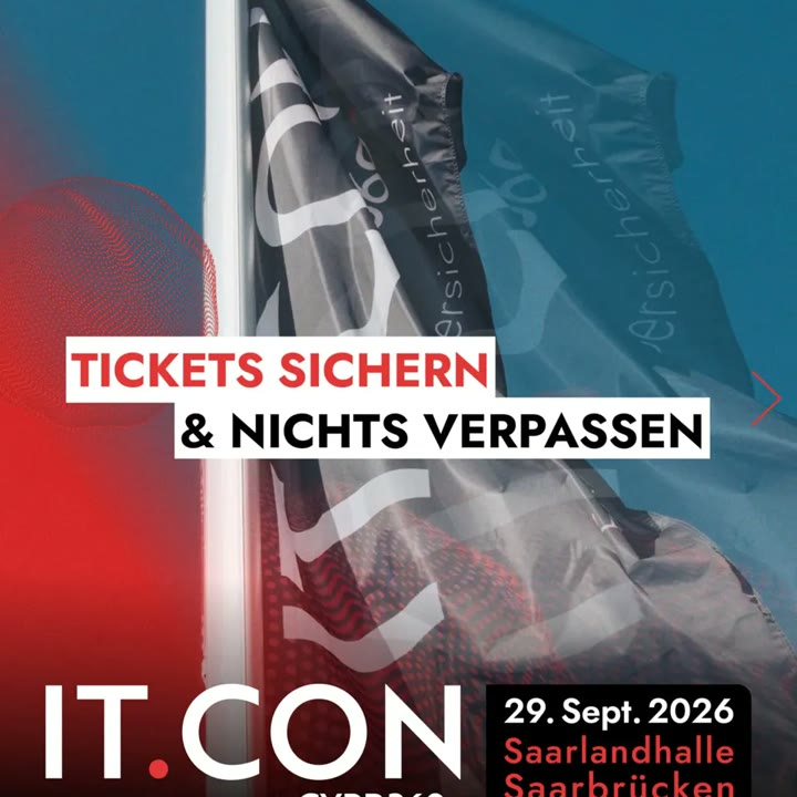 Social-Media-Post für die IT.CON Saarland mit Fahne und Aufruf „Tickets sichern“, 29. September 2026 Saarlandhalle