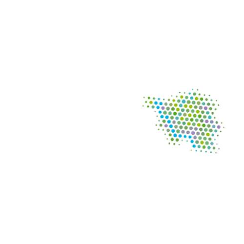 Logo der Polizei Saarland mit gepunkteter Landeskarte in Blau und Grün
