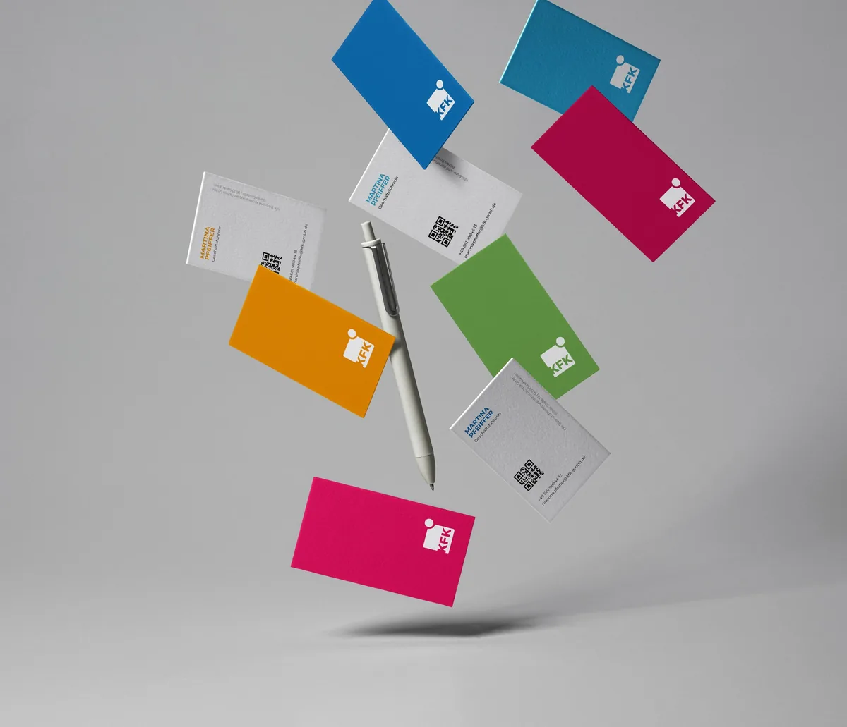 schwebende visitenkarten im corporate design von kfk