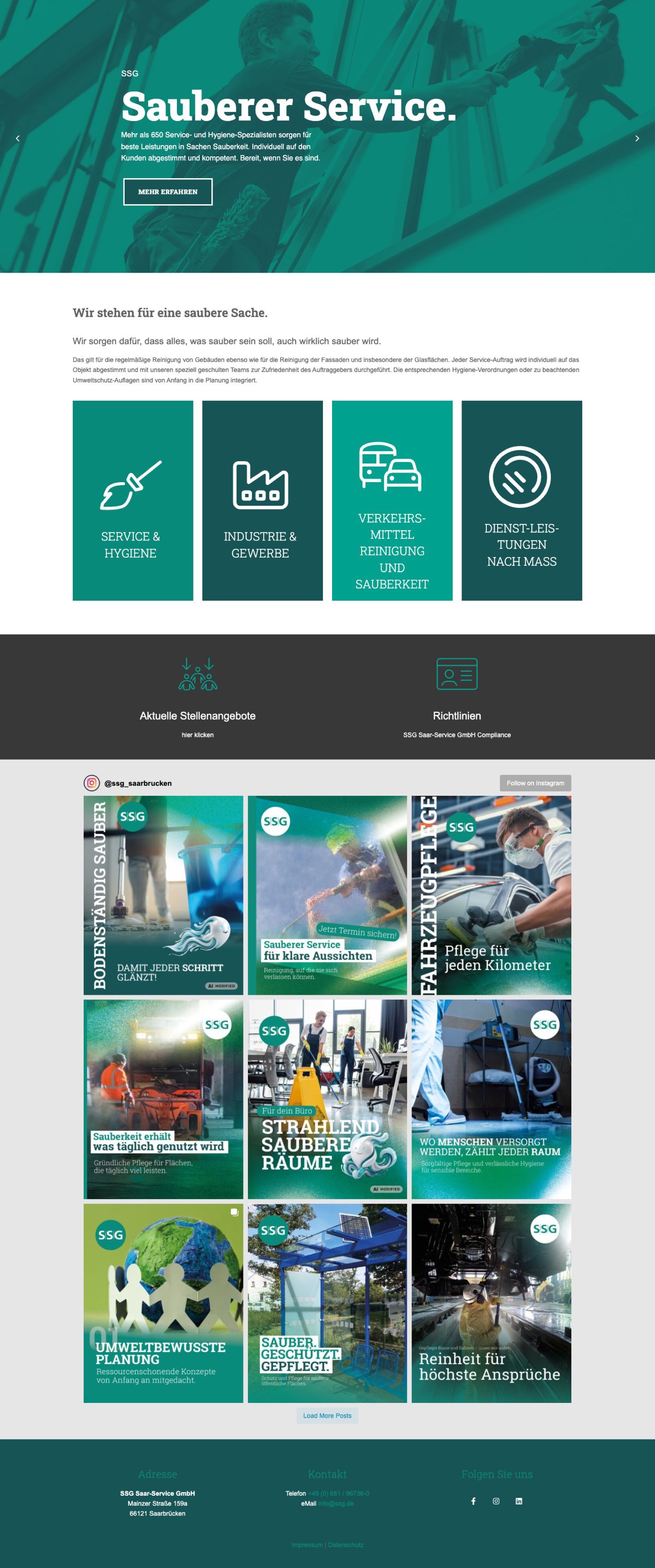 Startseite der Website der SSG Saar Service GmbH aus Saarbrücken (ssg.de), gestaltet von marketing thom